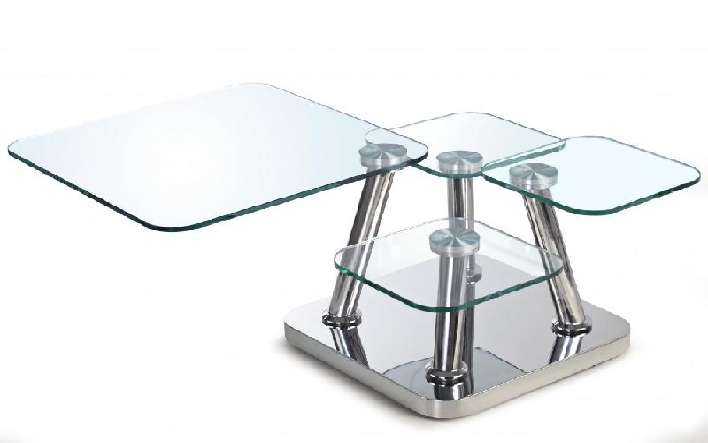 Table basse EGO - 4 plateaux pivotants en verre trempé - Piétement en acier chromé brillant_2