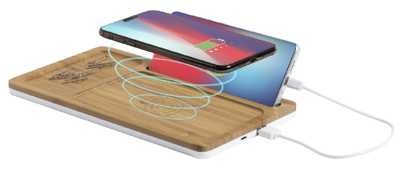Chargeur induction en bambou - Support téléphone portable - USB et sans fil - Max. 1000 mA_2