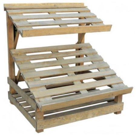 Présentoir fruits et légumes Biofleg - 3 niveaux inclinables en sapin massif - 1200mm de largeur_2