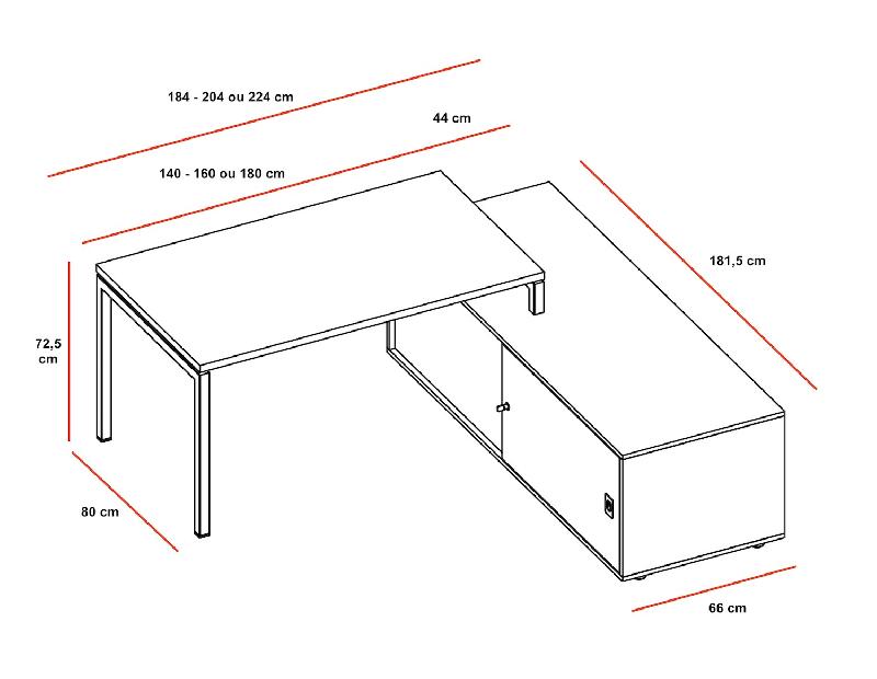 Bureau Idea 01 avec meuble de rangement - Quadrifoglio - 184, Blanc, Droite_2