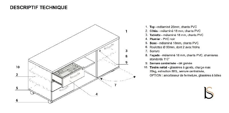Meuble de service bicolore - MDD - Blanc pastel, Noyer_0