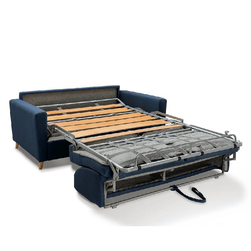 Canapé convertible express VirGola - Matelas 16 cm - Sommier à lattes 160 cm - Tissu tweed bleu_2