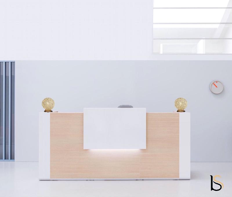 Grand bureau d'accueil droit Tera - MDD - Blanc, 284, Avec réhausse lumineuse_2
