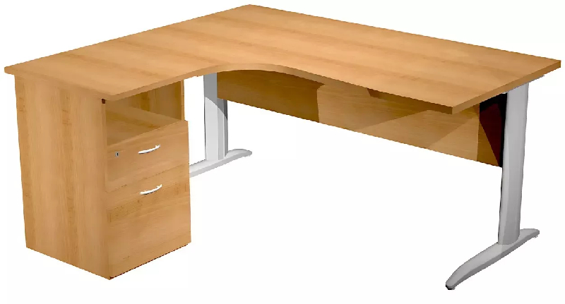 Bureau d'angle 160 x 80/100 cm compact sur pied métallique en 