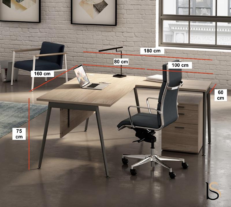 Bureau avec retour X3 - Officity - Anthracite, Noyer canaletto, 160 x 160 cm_2