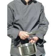 16BGN - Veste de cuisine gris/noir - fermeture double boutonnage - polyester coton 65/35_2