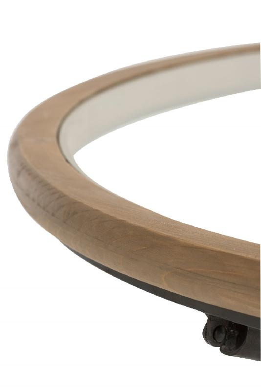 Table basse ronde SHON - plateau en verre, bois marron, piétement métal noir - dimensions L100 x H40 x P100 cm_2