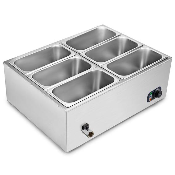Bain-marie en acier inoxydable avec capacité de 6 bacs pour restauration
