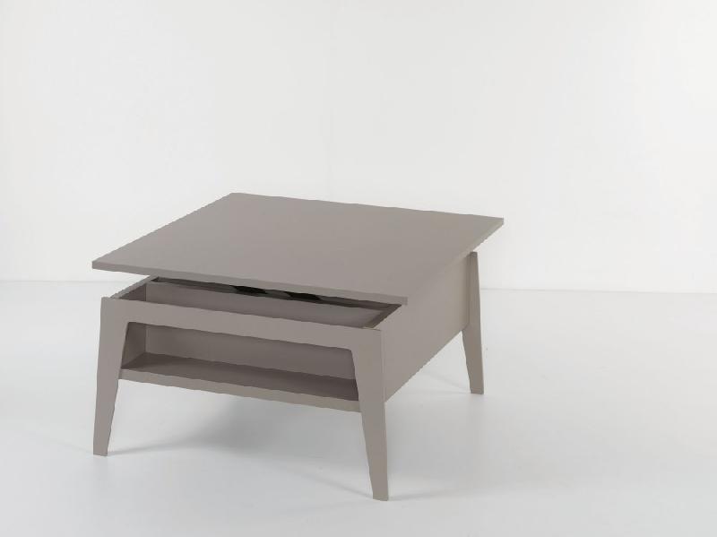 Table basse relevable BRIGHTON gris taupe 80x80 cm - Design moderne avec plateau en bois stratifié_2