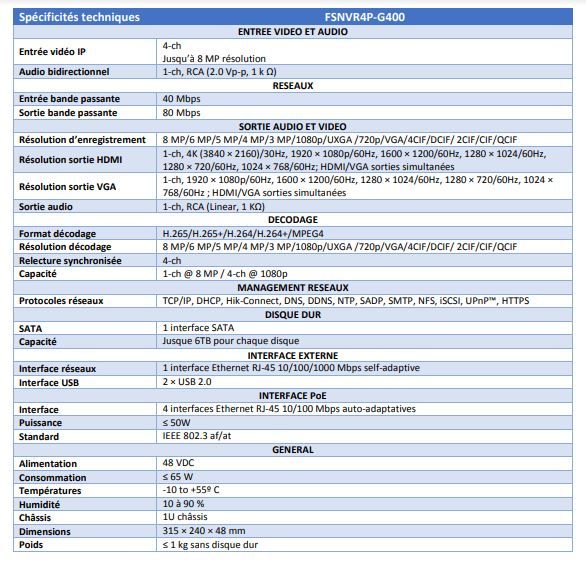 Enregistreur NVR compact avec 1 emplacement SATA pour disque jusqu'à 6 TB