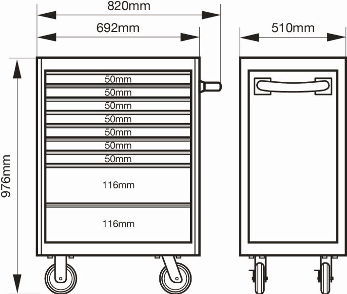 Servante Premium Storage HUB E77 - 66 cm avec 9 tiroirs, châssis double paroi et système de verrouillage pivotant - 1477K9_2