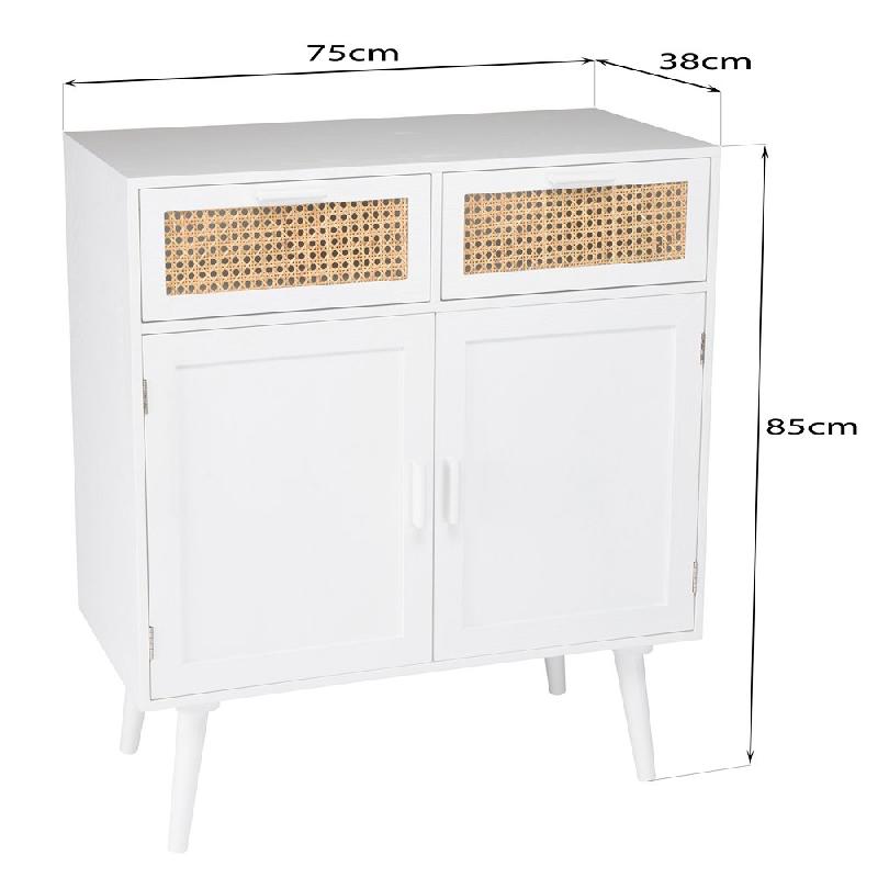 Buffet Andros blanc - 2 tiroirs et 2 portes avec cannage naturel en rotin_2