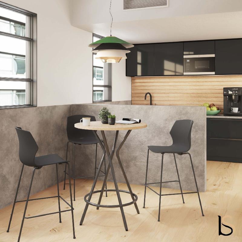 Table haute ronde PICO - Mobel Linea - 80, Anthracite, Acacia clair_2