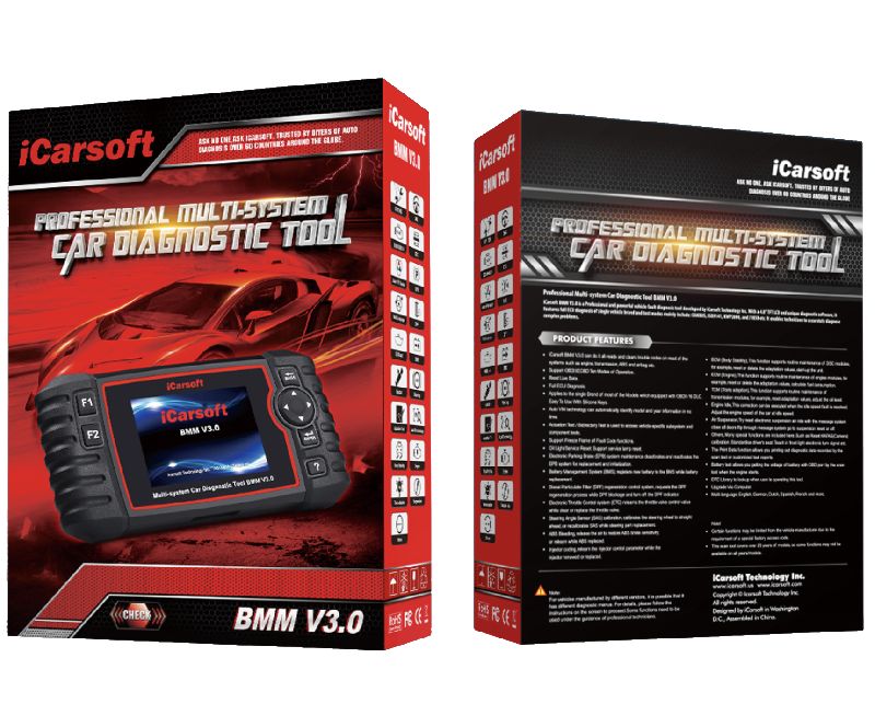 Valise iCarsoft BMM V3.0 pour remise à zéro des entretiens et voyants vidange