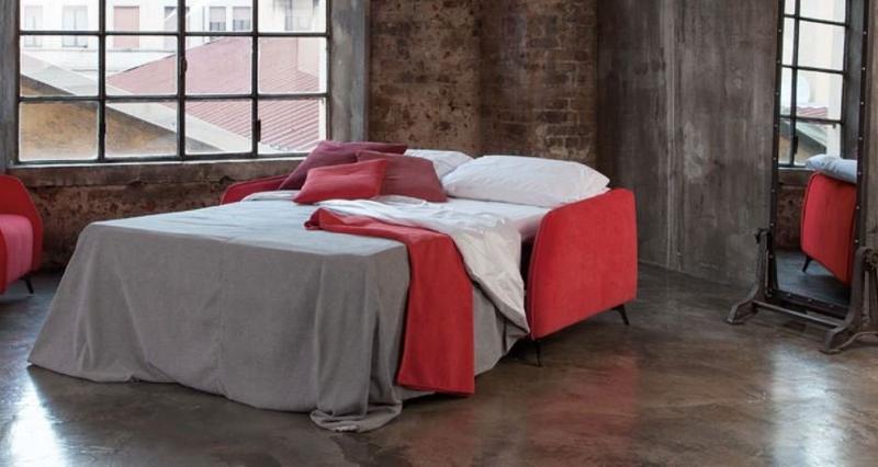 Canapé convertible Carmine 140x195 en tissu Maracaibo fraise - Pieds Liberty acier brun - Fabrication italienne_2