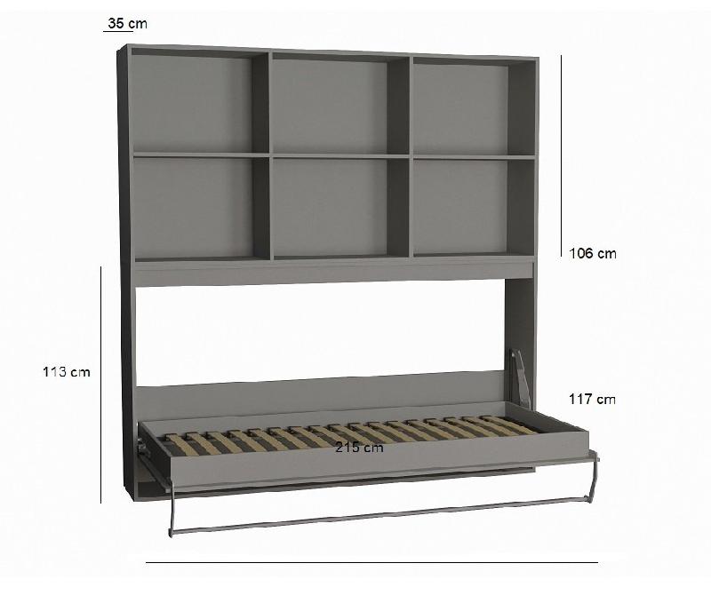 Armoire lit escamotable horizontale STRADA-V2 gris graphite mat - Couchage 90x200 cm avec surmeuble et 2 colonnes de rangement_2
