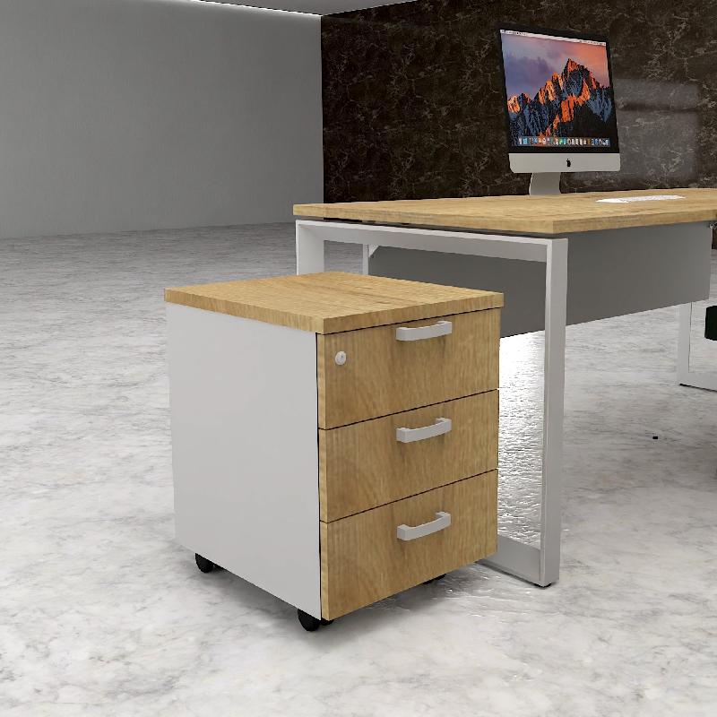 Caisson mobile 3 tiroirs classiques bicolore - MobelLinea - Gris aluminium, Chêne veiné_2