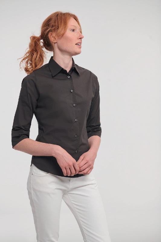 Chemise fittée femme manches 3/4 - Popeline extensible 97% coton / 3% élasthanne - Réf: RU946F_2