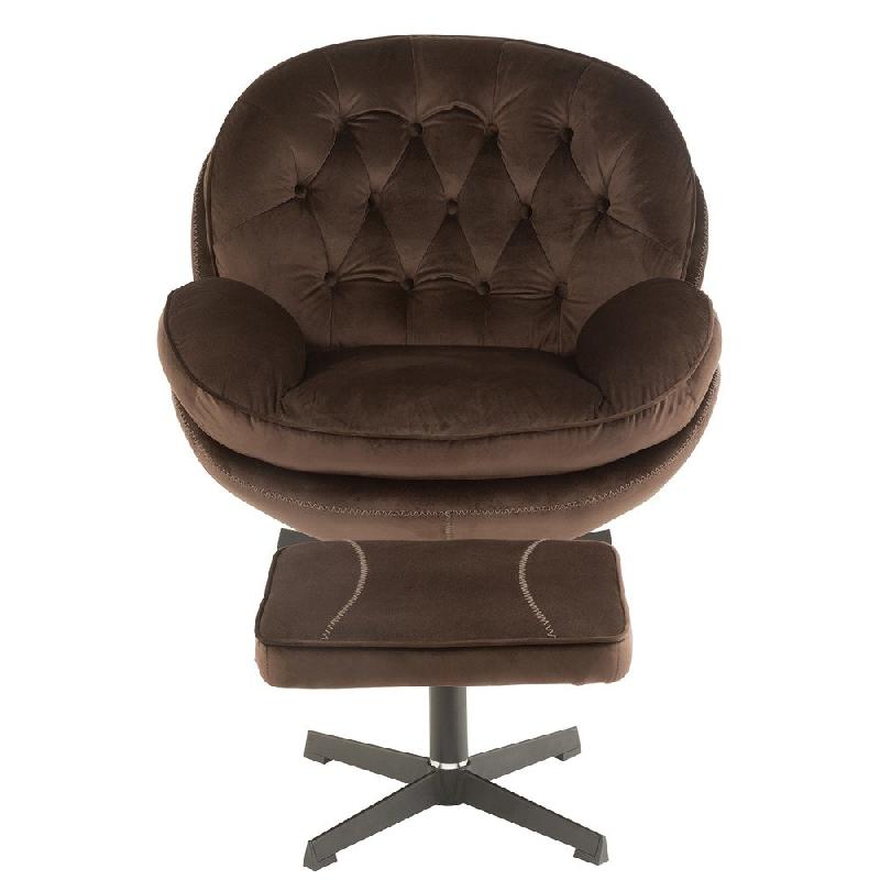 Fauteuil relax Marianah marron - style contemporain avec structure en bois et assise capitonnée en velours_2