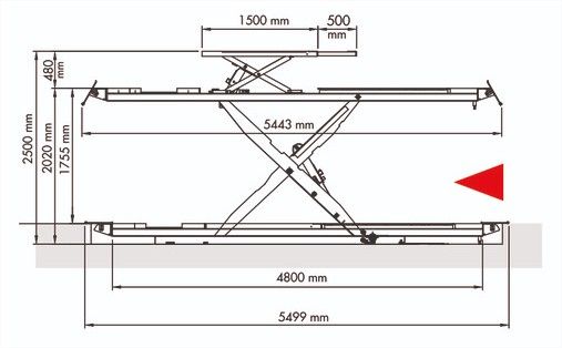 R44ctltiw pont elevateur hydrau.Lique ciseaux prise sous roues version encastree avec geometrie_2