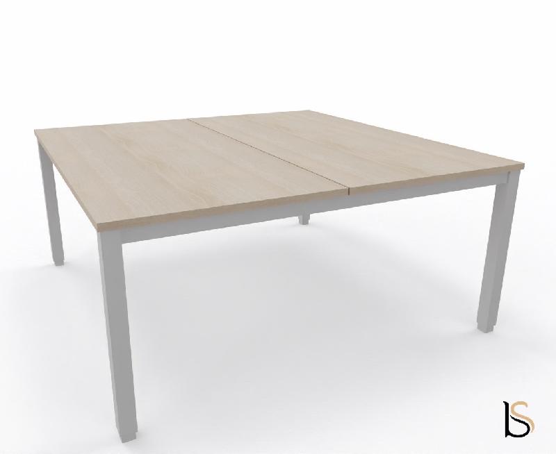 Bureau 2 personnes Tempo avec passe-câbles  - Mobel Linea - 140, Alu, Acacia clair_3