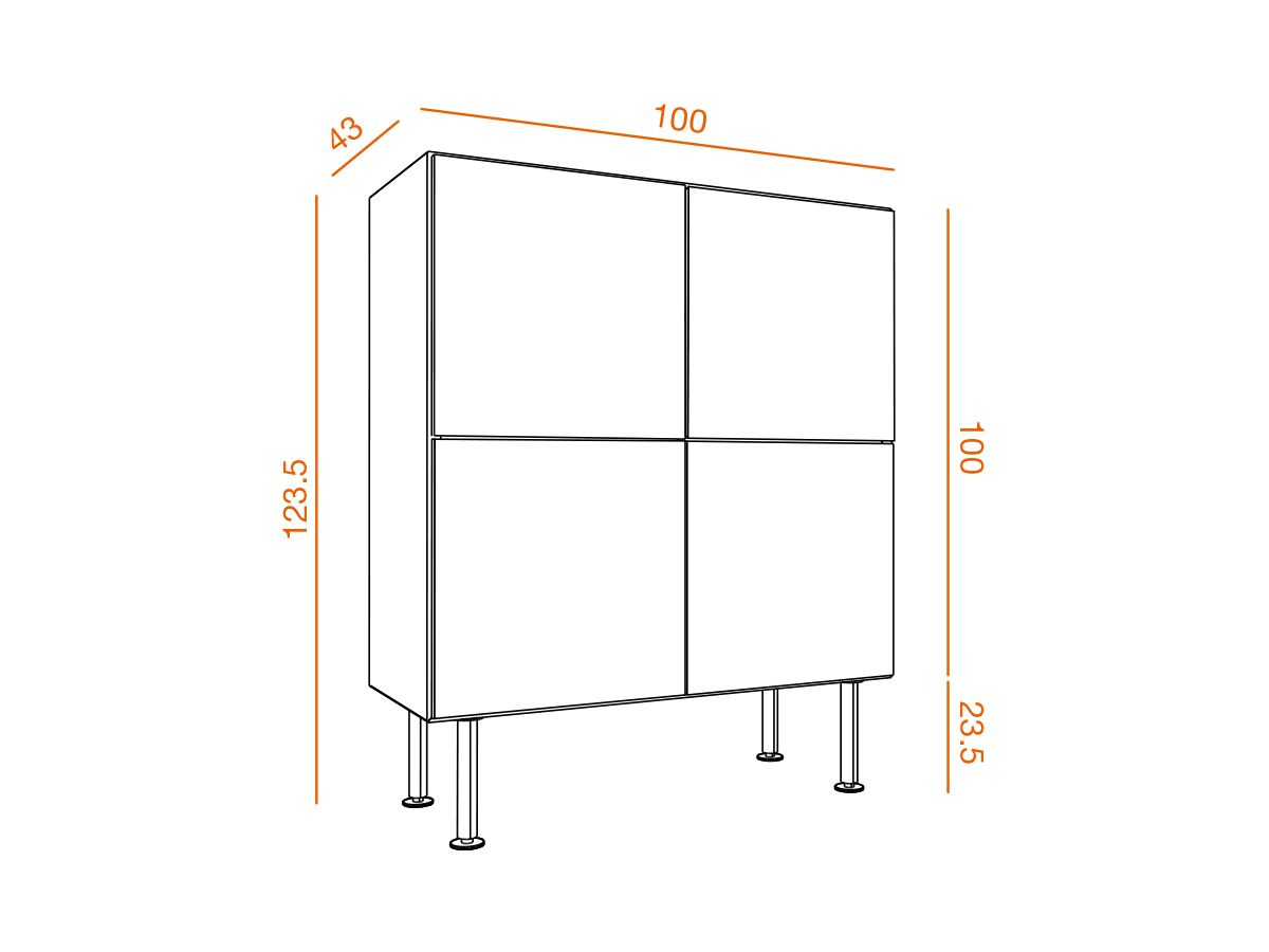 Armoire mi-haute 4 portes - Allure L100 x H123.5 cm - Design épuré et structure surélevée_2