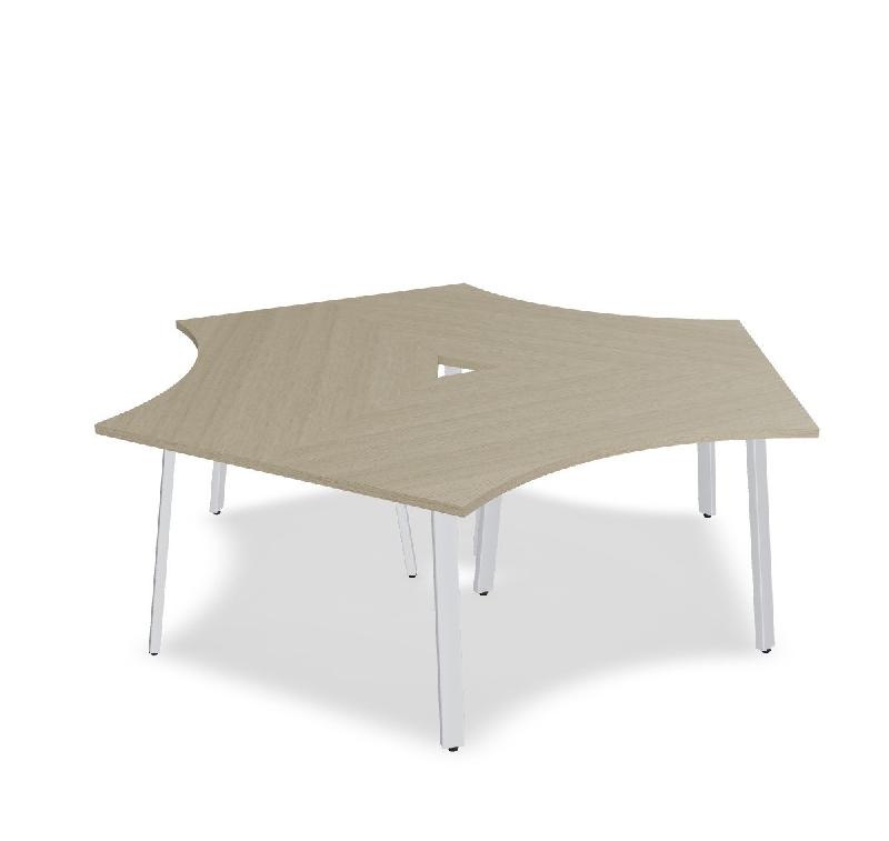 Bureau bench 3 personnes Ogi A - MDD. - Blanc 9010, Chêne Canadien_2