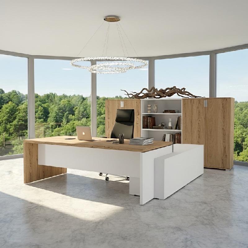Bureau Bi-colore TAK avec rangement intégré - Mobel Linea - 225, Gauche, Chêne veiné_0