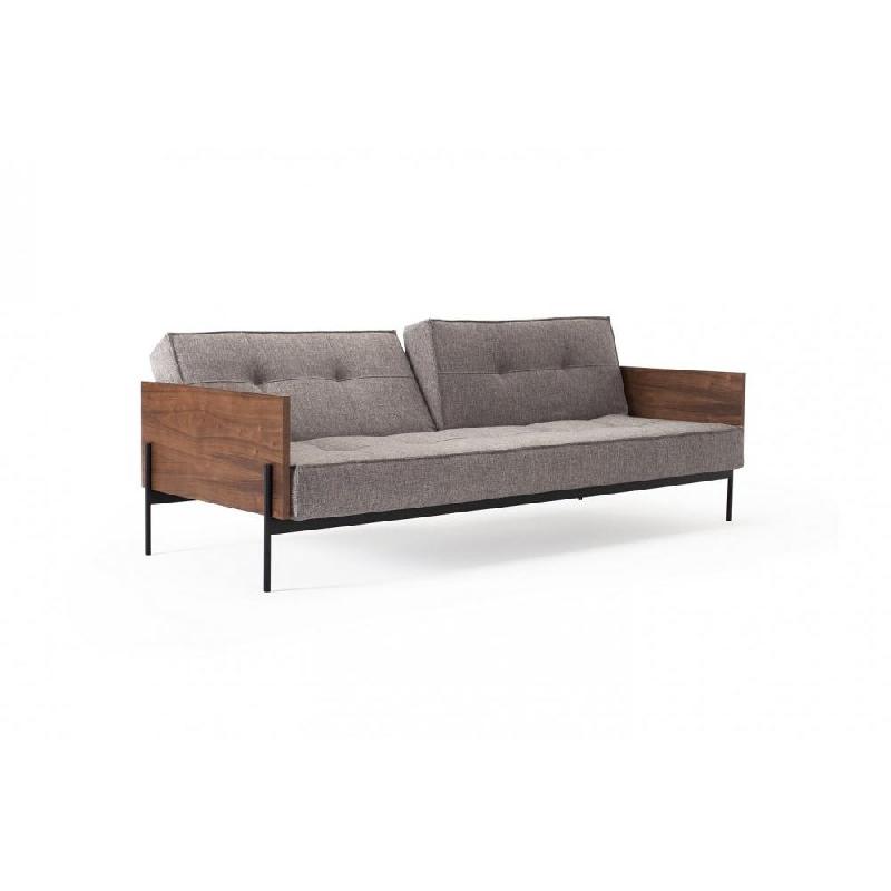 Innovation Living - Canapé Splitback Lauge Convertible Lit 115x210 cm - Tissu Mixed Dance Grey - Accoudoirs Noyer_2