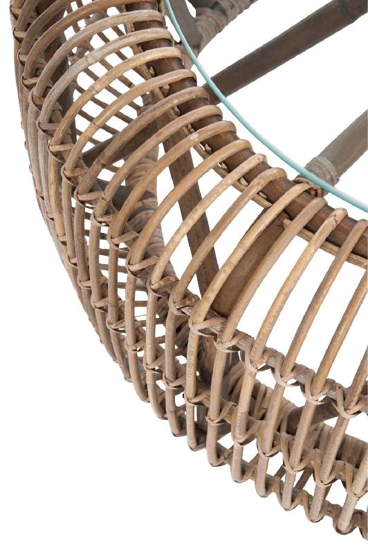 Table ronde BYZA en rotin naturel et verre - Design naturel et compact - Ø85 cm_2