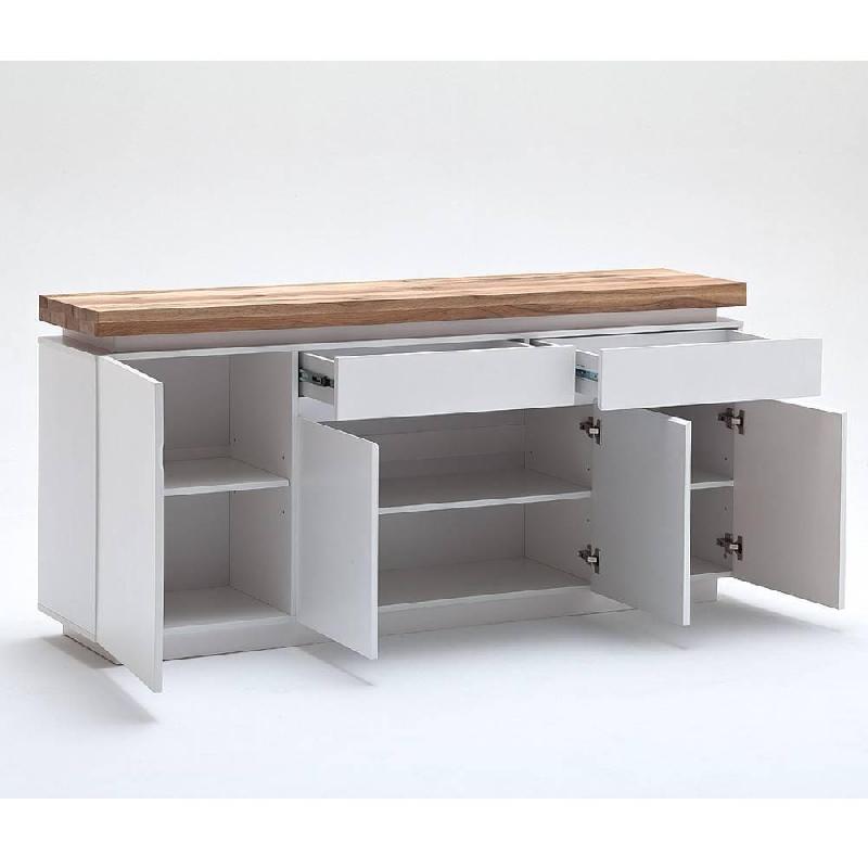 Buffet Romina - 4 portes, 2 tiroirs, laqué blanc mat, plateau chêne noueux huilé avec LED intégrées_2