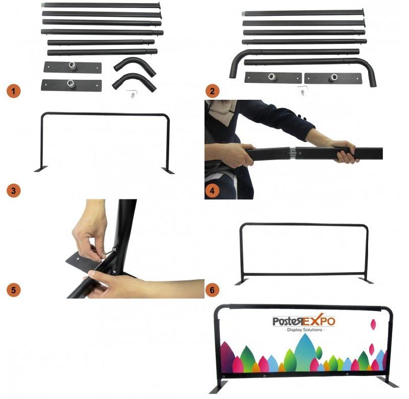 Barrière publicitaire de sécurité à personnaliser - Référence: BAR-PUB - Structure en carbone noir - Impression recto verso_2