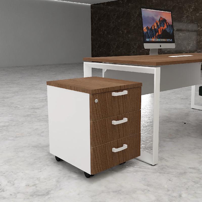 Caisson mobile 3 tiroirs classiques bicolore - MobelLinea - Blanc pastel, Acacia foncé_2