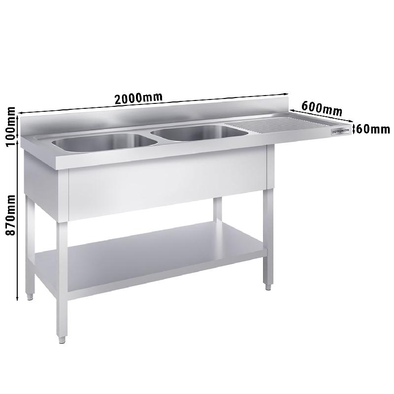 Plonge Inox 2 bacs avec passage lave-vaisselle - P 600 - GGM - 2000 mm bac à gauche_2
