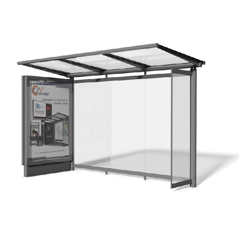 Abri bus métropole / structure en acier et aluminium / bardage en verre securit / avec banquette / 350 x 250 cm_0
