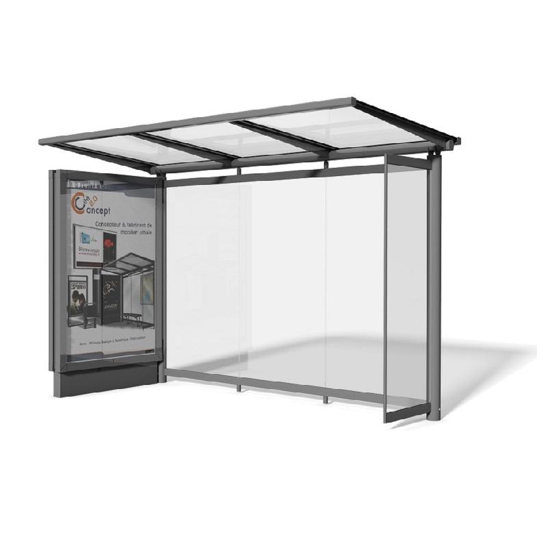 Abri bus Métropole - structure acier et aluminium - bardage verre sécurit - avec banquette - 350 x 250 cm_0