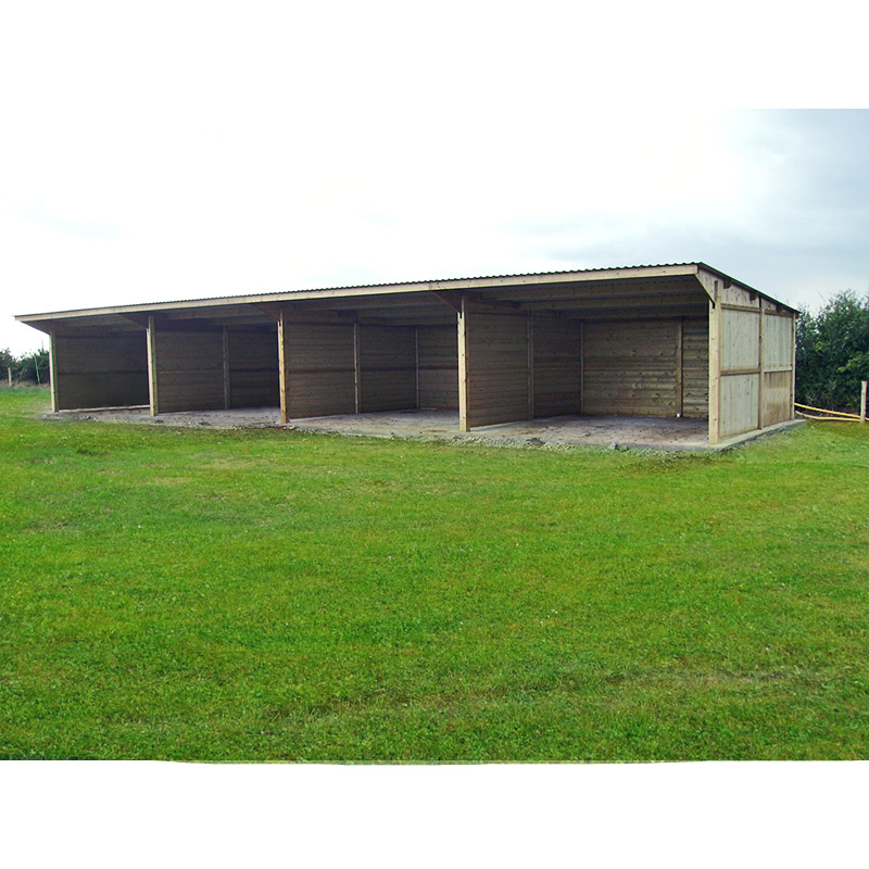 Abri de stockage / structure en bois / toiture en bacacier / bardage en bois / ancrage au sol avec platine / 12 x 3 x 2.95 m_2