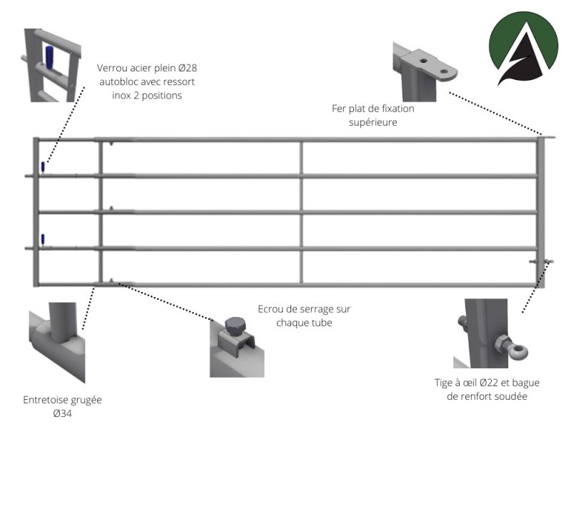 Bp56 - 	barriere prairie / porte pâturage galvanisee extensible de 5 à 6 mètres_2