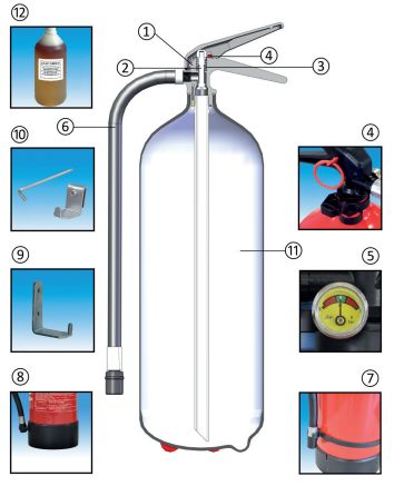 FS6-JF - Extincteur portatif pressurisé à eau additivée - Aluminium - 6L - Certifié PED, MED et NF-EN3_2