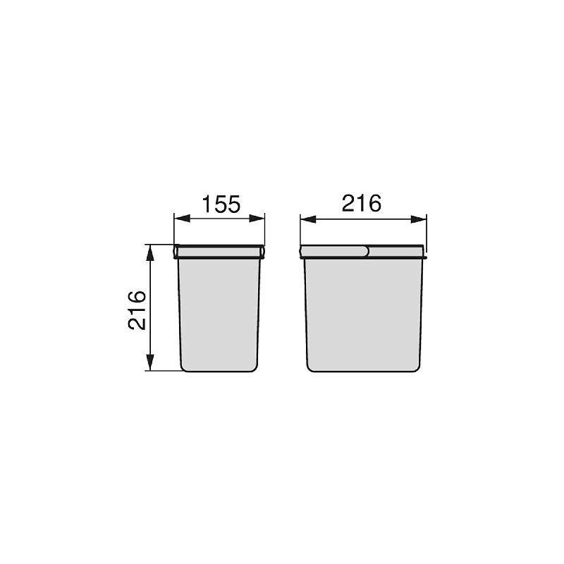 Poubelles pour tiroir de cuisine Recycle Emuca - 2 x 6 litres - Hauteur 216 mm - Plastique gris anthracite_2