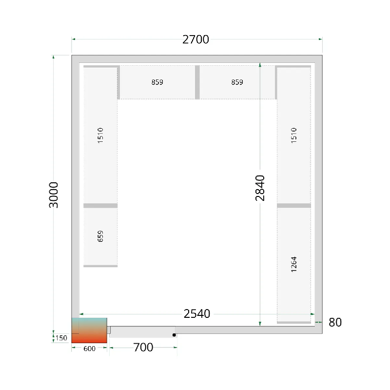 Chambre froide positive CRPF2730 Blanc 2700 x 3000 x 2200 mm TEFCOLD_2