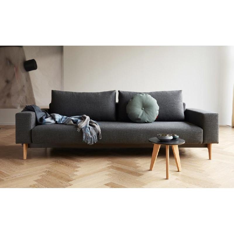 INNOVATION LIVING - Canapé design Idun convertible lit 200x140 cm - tissu Kenya Dark Grey, accoudoirs larges et confort moelleux_2