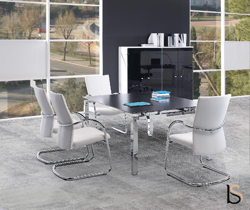 Table de réunion avec plateau en verre - Mobel Linea - Chromé, Verre noir_2