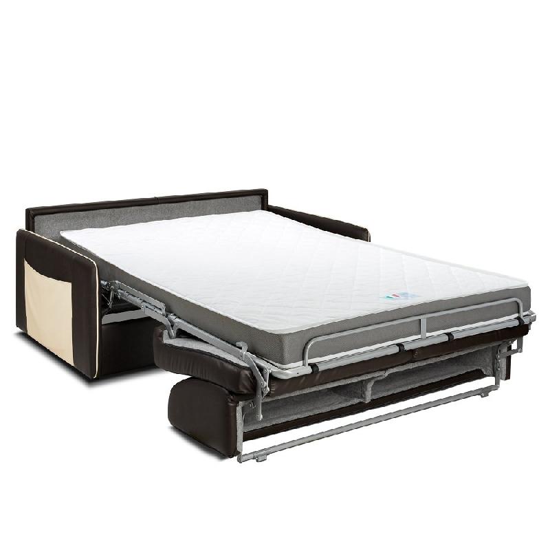 Canapé convertible express Bali - 140cm - matelas 16cm polyuréthane marron - accoudoirs vide-poches crème - fabrication italienne_2