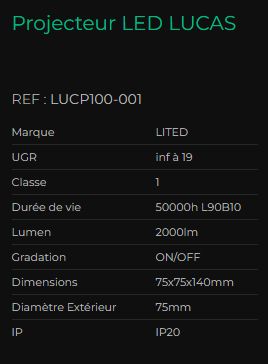 Lucas - projecteur led intérieur - lited - dimensions 75x75x140mm - lucp100-001_2