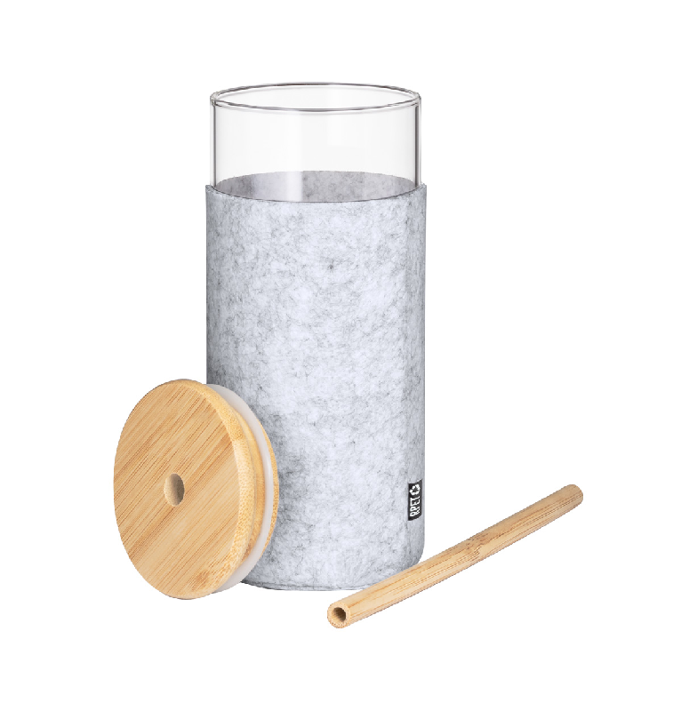 Gobelet en verre borosilicaté - 450 ml - avec feutre RPET, couvercle en bambou et paille_2
