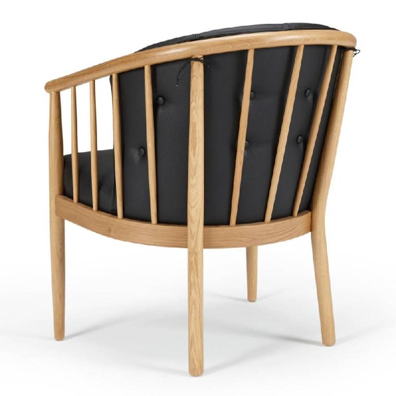 Fauteuil design scandinave ANNA - accoudoirs bois - cuir noir - structure en chêne verni_2