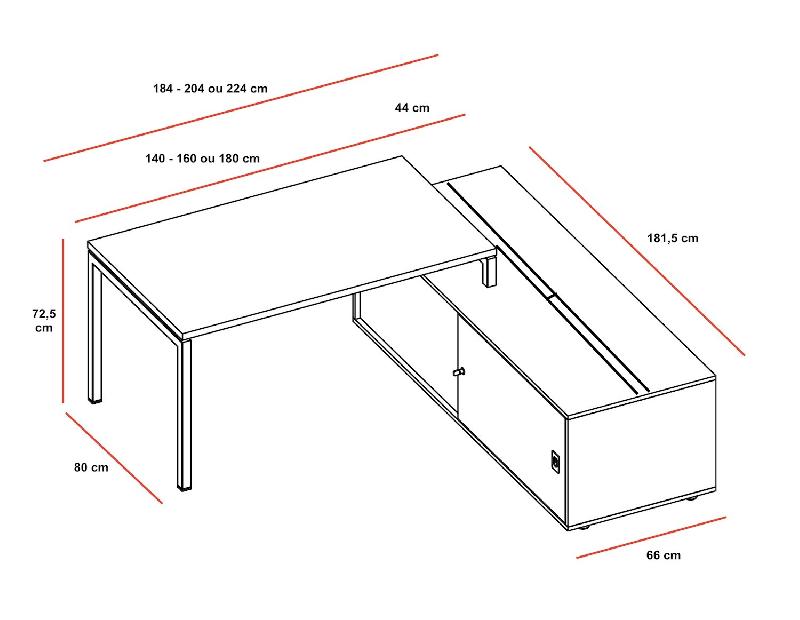 Bureau Idea 01 avec système d'électrification intégré - Quadrifoglio - 184, Blanc, Droite_2