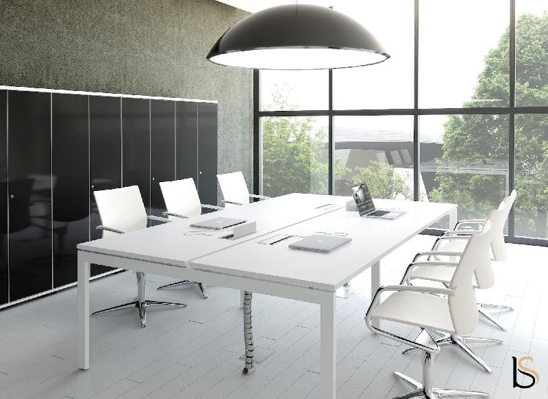 Table de réunion rectangulaire Ogi U - MDD - Non, Blanc Pastel, Blanc 9010, 240_2