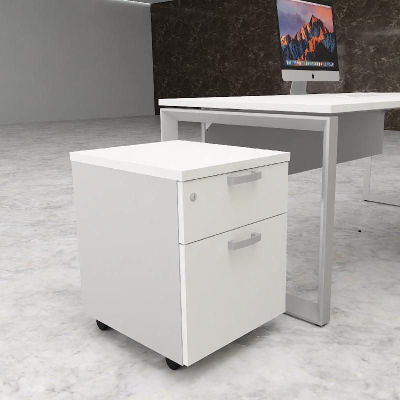 Caisson mobile avec tiroir pour dossiers suspendus - Mobel Linea - Blanc pastel, Gris aluminium_2